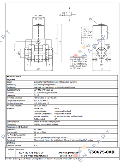 70001153  / EGV-112-A78-1/2CG-00 Parça-2/2-yollu solenoid valf