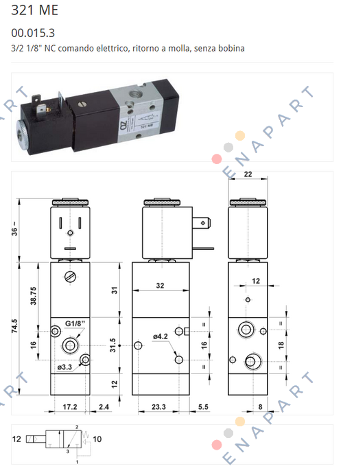 00.015.3 Type 321 ME, 1/8" Solenoid Valf