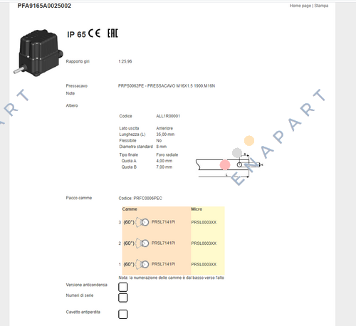 PFA9165A0025002 temel dönüş limit anahtarı